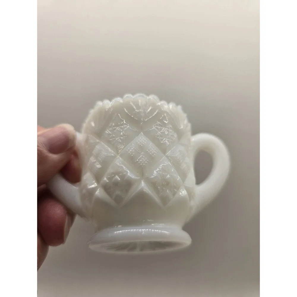 Milk Glass Westmoreland Creamer and Sugar‎ Bowl Old Quilt Pattern